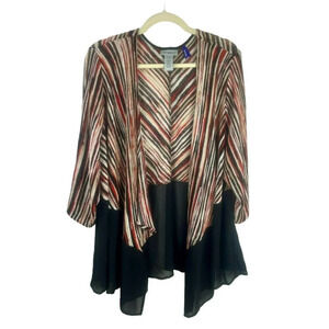 Catherines Cardigan Top Women Plus 22 24 Red Black‎ Long Sleeve Stripe Stretch
